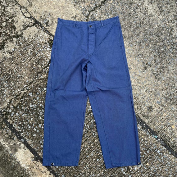 パンツ Euro Vintage French Work Pants Vintage 1974 French Work Pants, Indigo Cotton Chore Trousers