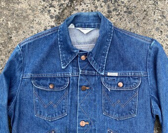 Vintage 80s Wrangler Denim Trucker Jacket, USA Made Chore Coat