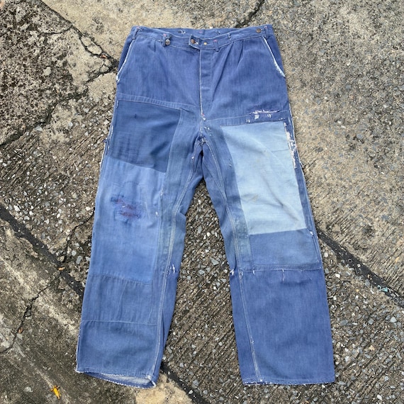 Vintage 1940s-50s European Work Pants – Patched & Repaired Indigo 