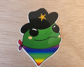 Rainbow Frog Cowboy Glossy Sticker
