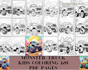 モンスタートラックのぬり絵120ページ｜子供向けアクティビティブック（印刷可能なPDF）
