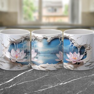 Digitale 3D Kaffeebecher Wraps, 11 Unzen und 15 Unzen Becher PNGs, wunderschöne Lotusblumen Design, Natur inspirierte Becherverpackung, Sofort Download