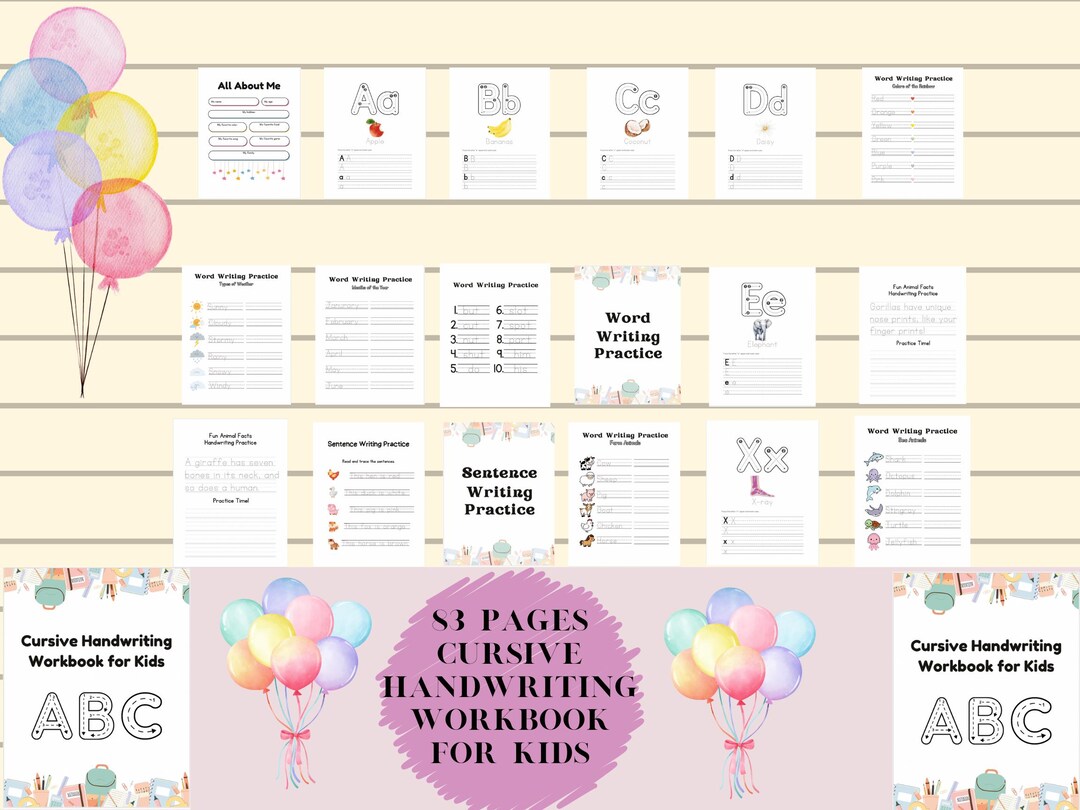 Digital Printable Cursive Handwriting Practice 83 Workbook for Kids ...