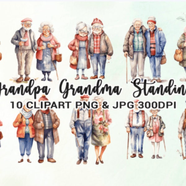 Grandpa Grandma Standing Clipart Old Couple Annoying Each Other clipart Couple Chibi clipart Grandparents clipart Elderly couple Grandpa