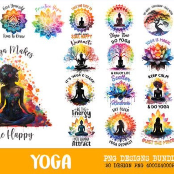 Yoga Serenity Art Design Bundle Blissful Yoga Watercolor Clipart Bundle Pastel Color Yoga PNG Mindfulness Sublimation Designs Zen Art png