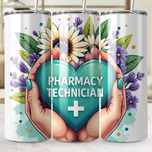 Apothekentechniker Tumbler Wrap, 20 Unzen Skinny Tumble PNG, Sonnenblumen Design, digitaler Download, enthält kostenloses Original PNG