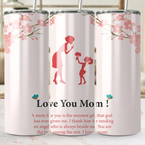 Je t'aime maman 20 oz de papier peint pour gobelet fin PNG en téléchargement numérique Design de gobelet pour maman et enfant, cadeau pour la fête des mères, gobelet à sublimation gratuit en prime