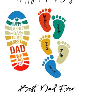 Impronte di papà e bambini PNG Impronta di piede personalizzata vintage del papà con nome del bambino PNG Papà ti amiamo PNG Impronta di piede PNG Impronte di piede del papà e bambini PNG
