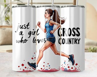 Cross Country Running Tumbler Wrap, 20oz Skinny Tumbler PNG, Just A Girl Who Loves Cross Country Design, Digital Download