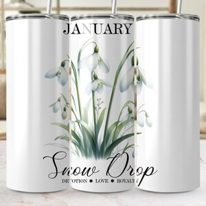 Janvier neige goutte droite et conique 20 oz Skinny Wrap PNG en téléchargement numérique, papier gobelet en forme de goutte de neige, illustration botanique