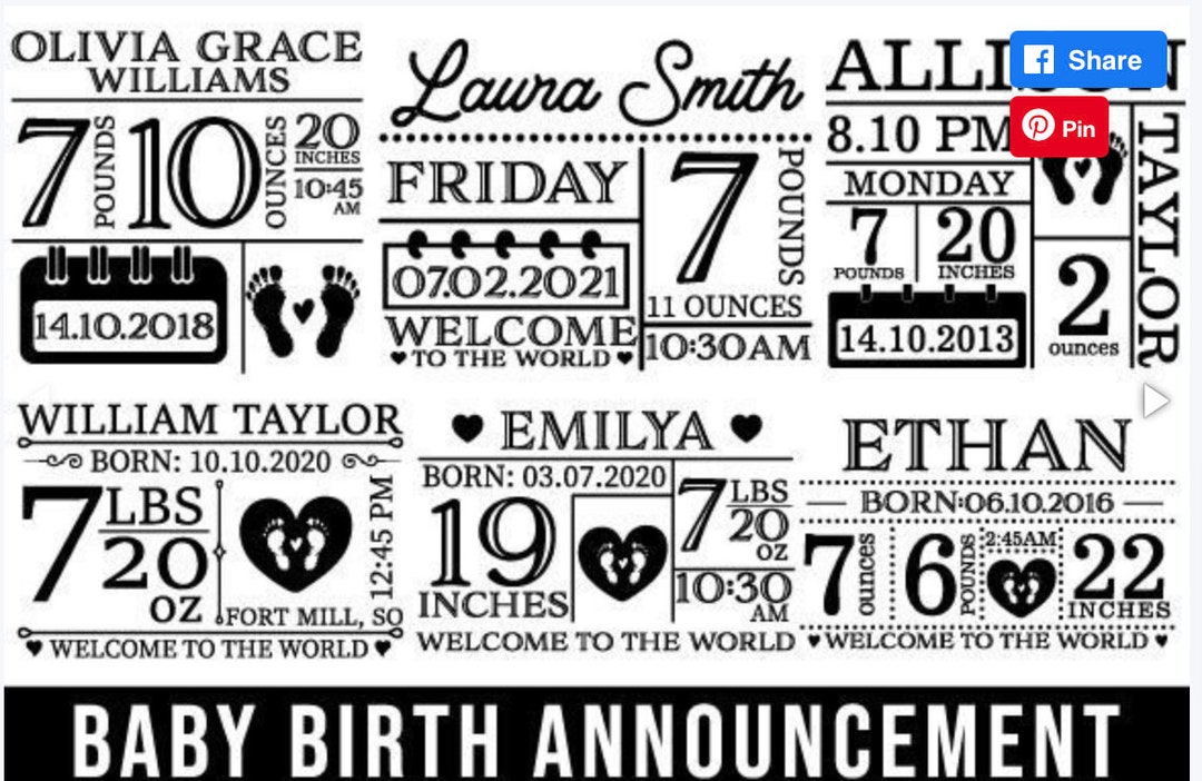Baby Birth Announcement Svg Bundle Birth Stats Baby Svg Birth Stats ...