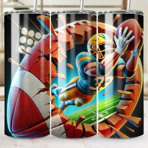 Envoltório de copo de ação de jogador de futebol, tema de esportes 3D, download digital, PNG reto e cônico, design de sublimação de copo