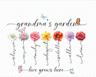 CUSTOM Grandma&#39;s Garden PngPersonalized Grandma&#39;s Garden Png Grandma Butterfly Diy Birth Month Flower Png Watercolor Floral  Free BONUS