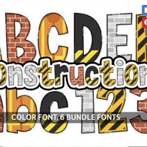 Ensemble de polices de caractères Construction Doodle Alphabet Construction PNG Lettres chiffres PNG et accessoires Construction Sublimation