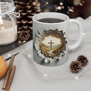 Tasse à café enveloppante chrétienne 3D effet 3D Tasse croix religieuse de Pâques enveloppante enveloppant le jour de la résurrection Sublimation Bundle tasse Wrap Tasse chrétienne 3D png