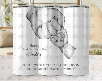 Tumbler Wrap per la festa del papà, design per il primo tumbler per la festa del papà, tumbler sottile da 20 once PNG, regalo per download digitale, PNG GRATUITO incluso