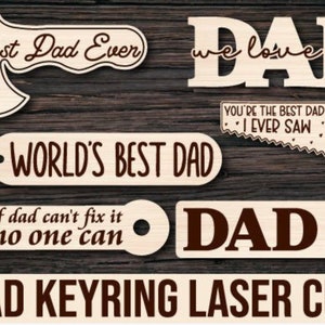 Llaveros de madera para el Día del Padre cortados con láser Llaveros para papá Llaveros para el Día del Padre Llaveros con forma de herramienta Archivos cortados con láser para el Día del Padre