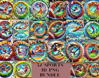 3D Sports PNG Bundle: Football, Baseball, Soccer (Digital Download)