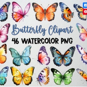 Set di clipart farfalla dell'acquerello, 46 farfalle colorate PNG Farfalla dell'acquerello Clipart Farfalla Bundle Illustrazioni Licenza commerciale