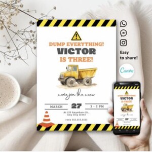 Construction Dump Truck Party Invitation Construction Invite Construction Birthday Invitations Dump Truck Party Invite Printable Template