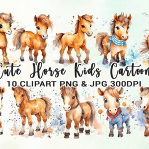 Lindo caballo niños dibujos animados clipart acuarela bebé caballo clipart paquete acuarela caballo bebé animales occidental clipart PNG bebé vivero png