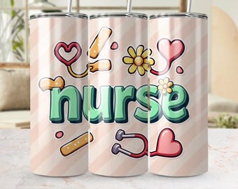 Nurse Tumbler Wrap Cute Nurse Themed PNG File Modern Healthcare Gift For Nurses Nurse Appreciation Gift Digital Nurse Tumbler Wrap PNG
