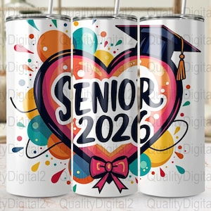 Senior 2026 Tumbler Wrap PNG, Senior 2026 Digital File, 20oz Skinny Tumbler Wrap Design, Graduation Tumbler and FREE Original PNG