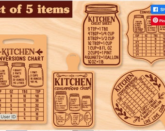 Kitchen Conversions Laser Cut Bundle Kitchen Measurement Conversions Chart SVG Laser Kitchen Conversions SVG Laser Cutting Board SVG