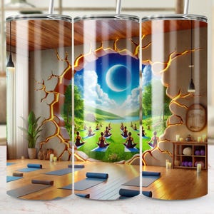 Digitaal achtergrondbestand yoga-retraite, rechte en taps toelopende beker wrap png, muurbreukeffect, digitale downloads Yoga life png plus BONUS