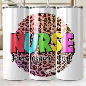 Verpleegkundige Tumbler Wrap PNG, Nurse Love Inspire Heat Wrap, Leopard verpleegkundige Tumbler Design, digitale download, recht en taps toelopend ontwerp
