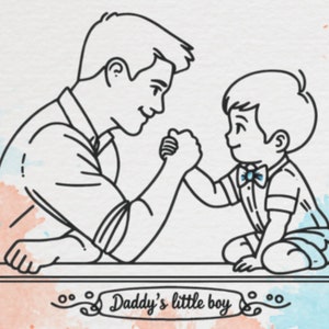 Papà's Little Boy Clipart PNG Grafica Acquerello Festa del papà Clipart Immagini PNG di alta qualità Padri e figlio Stampe digitali per bambini