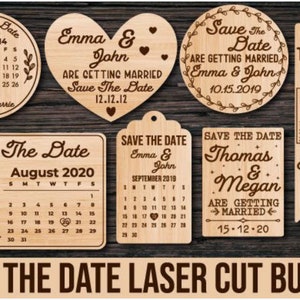 Save the Date Holz Laserschnitt Speichern Sie die Datum svg Vektordatei für das Lasergravieren und -schneiden. Glowforge Datei Hochzeitseinladungskalender cnc