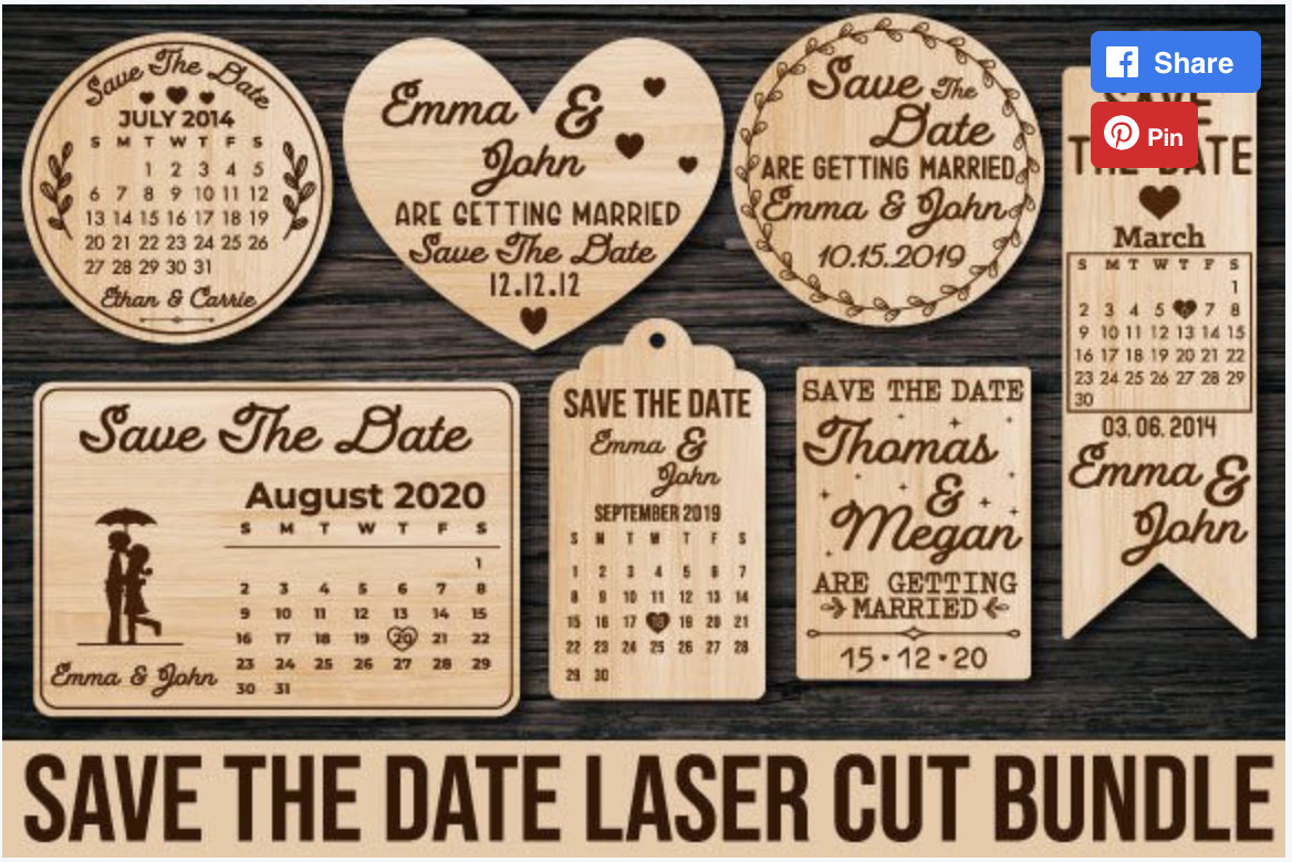 Save the Date Wood Laser Cut Save the date svg vector file for laser engraving and cutting. Glowforge file wedding invitation calendars cnc