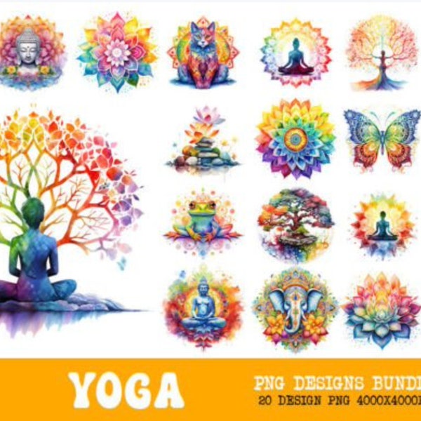 Paquete de diseño de arte de serenidad de yoga oga PNG Paquete de diseños de sublimación, Yoga de moda PNG Meditación PNG Diseños de chakra Flor de loto png