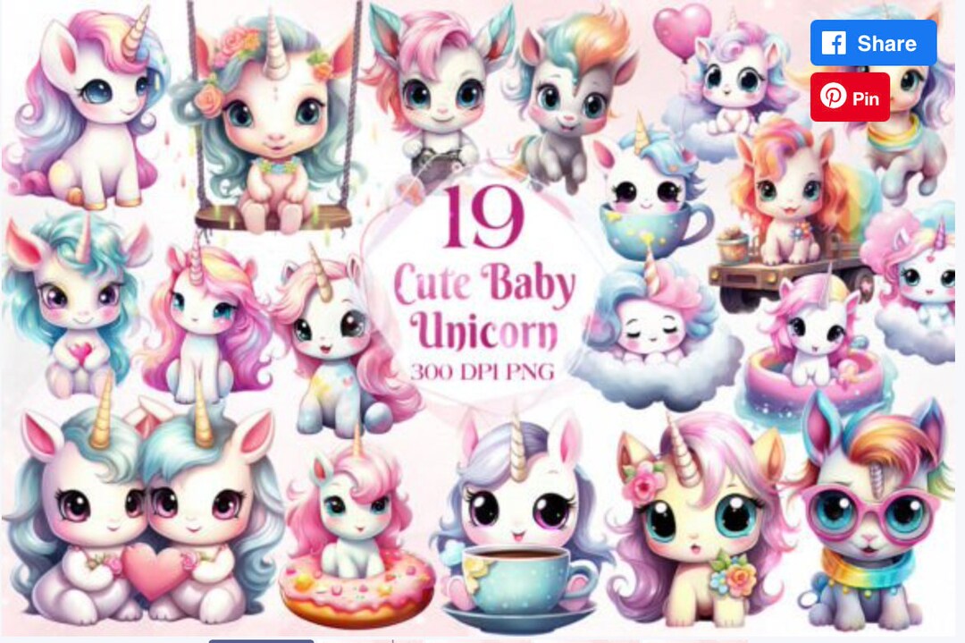 Cute Baby Unicorn Sublimation Clipart Baby Unicorns Watercolor Clipart ...
