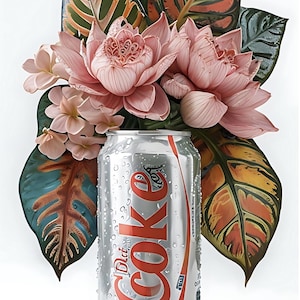 Diet Coke Floral Can png Diet Coke Printable Wall Art Diet Coke still life with flowers art Diet Coke Bouquet png Soda Floral png