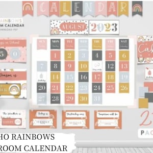 EDITABLE Printable Boho Rainbow Calendar Classroom Decor Calendar Boho Rainbow  Boho Rainbow Classroom Calendar Set  Free BONUS 31 png