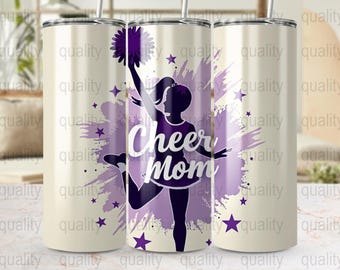 Cheer Mom Tumbler Wrap PNG Digital Download, 20oz Skinny Tumbler Wrap Straight and Tapered, Resizable for Various Projects
