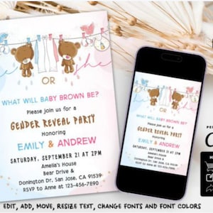 Gender Reveal Party Invitation Template Electronic Gender Reveal Invite Balloon Gender Reveal Baby Shower Party Invitation