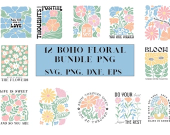 Boho Floral png  SVG PNG files sublimination bundle craft graphics |flowers clip art instant download positive quotes Abstract flower png