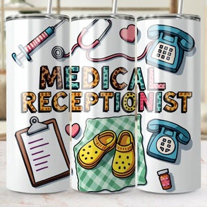 Medical Receptionist Digital Tumbler Wrap 20oz Tumbler PNG Straight and Tapered Skinny Tumbler Wrap for Medical Workers Receptionist Shirt