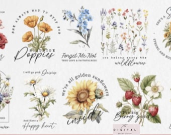 Vintage Flower Quote Sublimation png Floral Inspirational png Bundle Inspirational png Print File Floral png Sublimation Design Digital
