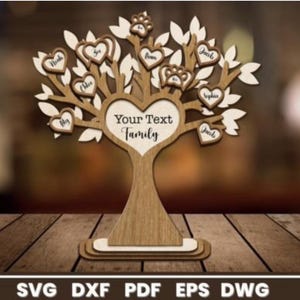 Albero genealogico File tagliato al laser Albero della vita Supporto con i membri della famiglia file di taglio svg Supporto decorativo in legno Regalo in legno 3D file tagliato al laser Famiglia
