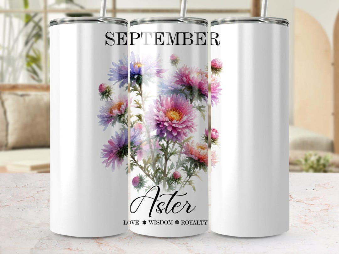 September Floral Aster Skinny Wrap, 20oz Tumbler PNG, Digital Download ...