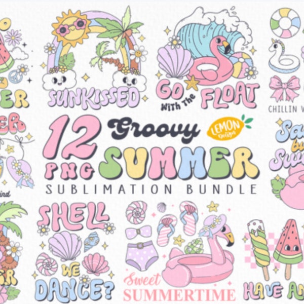 Groovy Summer PNG Sublimation Bundle Retro Groovy Summer Vacation sublimation clipart bundle positive vibes vector cute boho hippie png