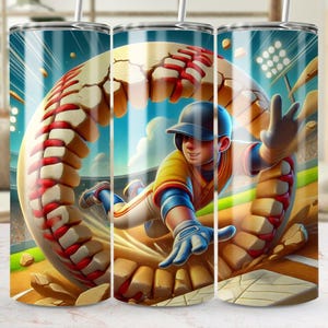 Descarga digital de vaso en 3D con diseño de jugador de béisbol, vaso recto y cónico para fanáticos de los deportes PNG, arte de béisbol para vasos más BONIFICACIÓN