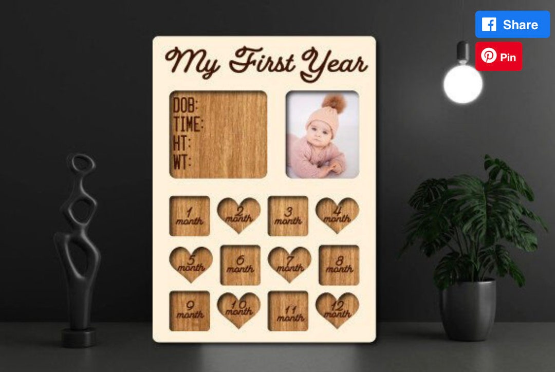 My First Year Photo Frame Laser Cut Newborn to One Year Photo Frame Svg Frame Digital Download