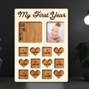 Mijn eerste jaar fotolijst lasergesneden pasgeboren tot één jaar fotolijst Svg Frame digitale download geboorte tot en met één jaar fotolijst Svg