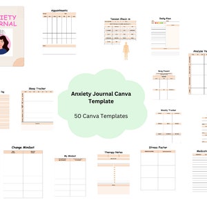 Anxiety Journal Canva Template Therapy Journal Mental Health Journal Wellness journal Anxiety Diary Self Care Planner Journal habit tracker