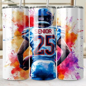 Envoltura para vaso de 20 oz con diseño de jugador de fútbol senior, para vasos delgados de 20 oz, descarga digital, archivo PNG de envoltura para vaso de 20 oz, regalo para fanáticos de los deportes